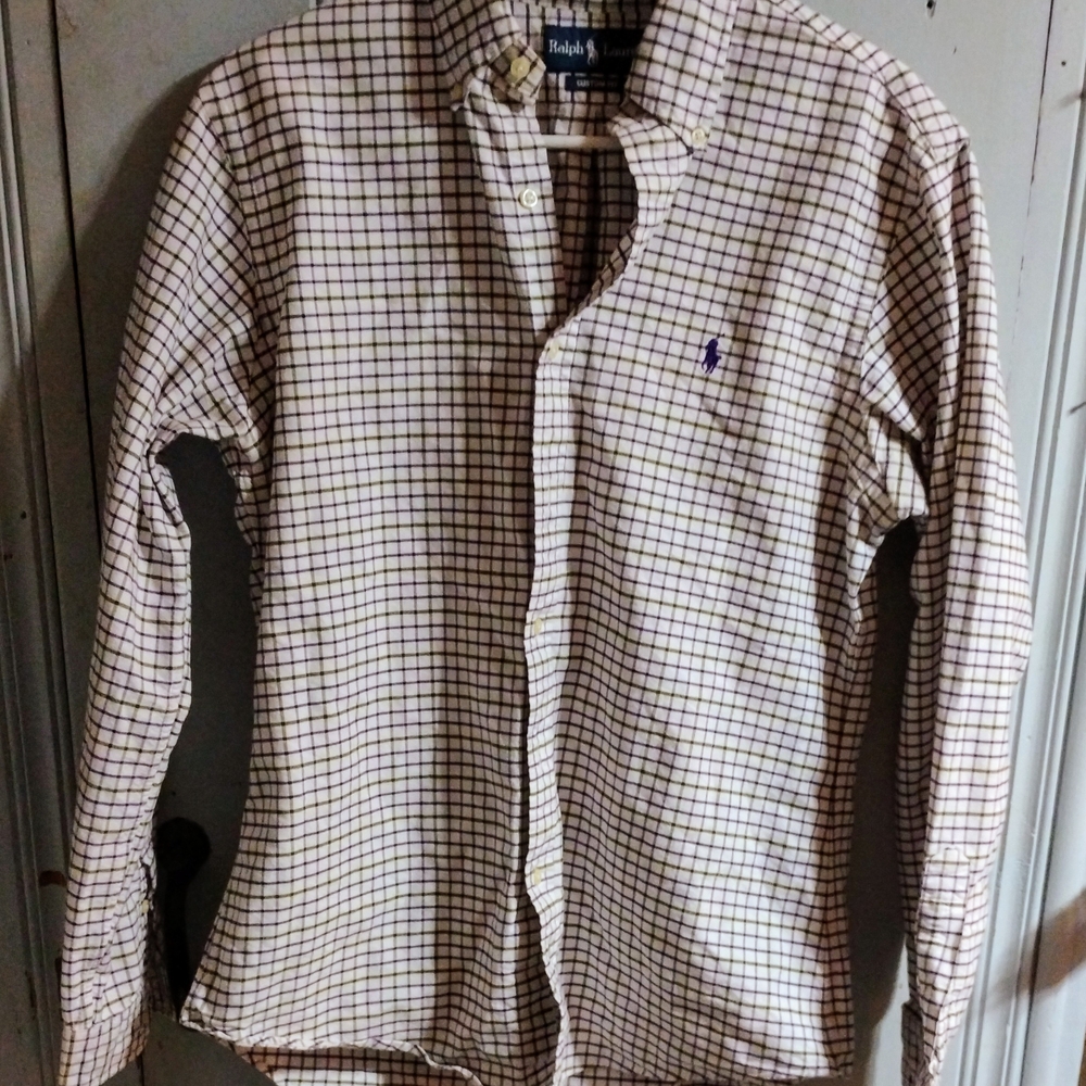 Ralph Lauren Men's White and Purple Checkered Shirt